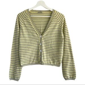 Stefanel Cropped Striped Grey and Yellow Cotton Cardigan